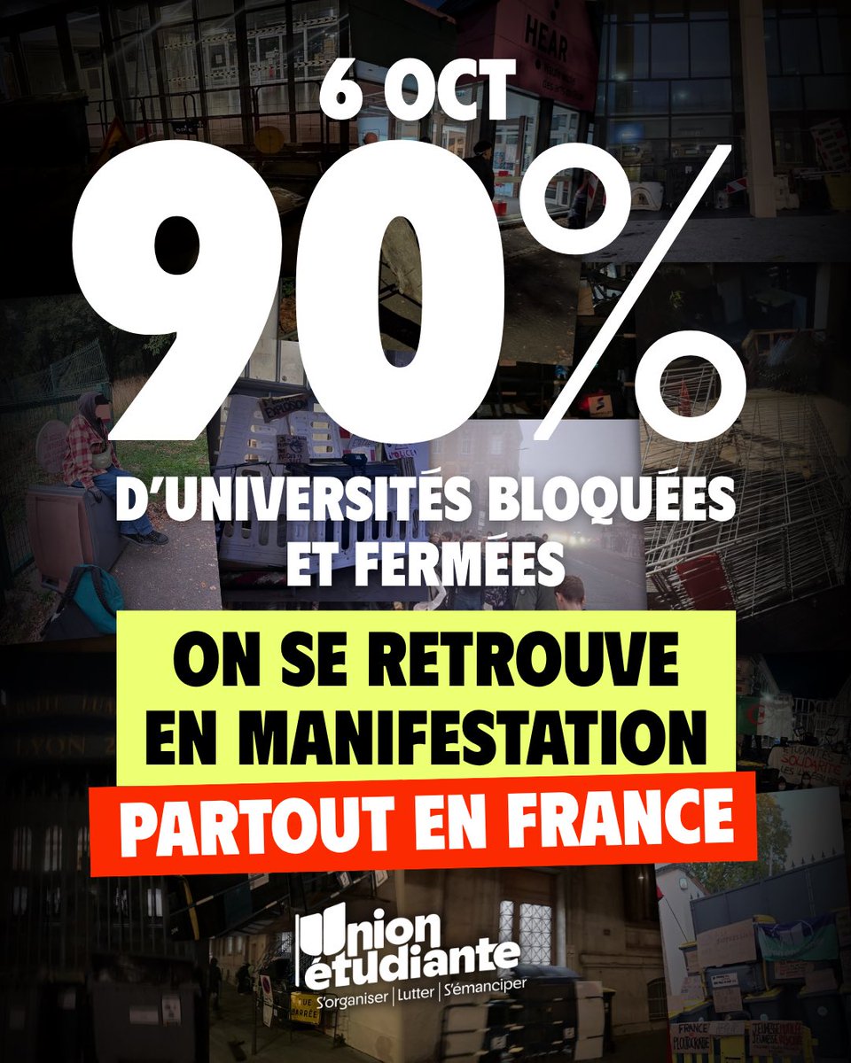 unionetudiante_'s tweet photo. 90% D’UNIVERSITÉS BLOQUÉES ET FERMÉES AUJOURD’HUI ! https://t.co/Ikgh1LIi5E