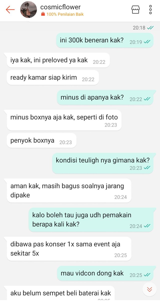 callmeyuun's tweet photo. ini bukti modusnya: awalnya mau vidcon + nunjukin detail barang supaya keliatan meyakinkan, tapi setelah DP masuk dan waktunya pelunasan malah ngilang. Teume please hati-hati, jangan gampang percaya cuma karena seller mau vidcon. https://t.co/PuXLmmObeC