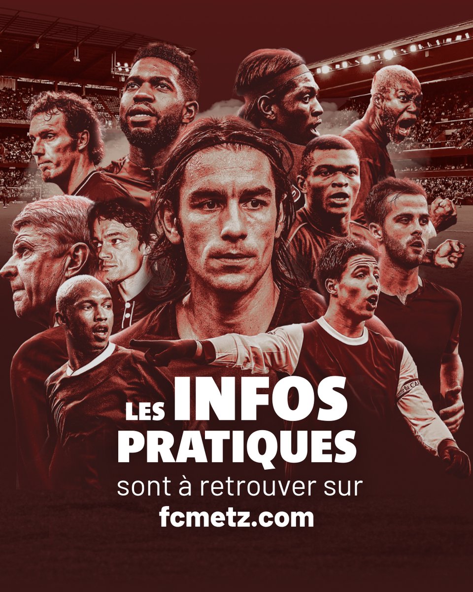 FCMetz's tweet photo. Les infos pratiques pour le Jubilé Robert Pirès 🔜    

𝗔𝗰𝗰𝗲̀𝘀 𝗮𝘂 𝘀𝘁𝗮𝗱𝗲   
𝗔𝗻𝗶𝗺𝗮𝘁𝗶𝗼𝗻𝘀 𝗙𝗮𝗻 𝗭𝗼𝗻𝗲  
𝗢𝘂𝘃𝗲𝗿𝘁𝘂𝗿𝗲 𝗱𝗲 𝗹𝗮 𝗕𝗼𝘂𝘁𝗶𝗾𝘂𝗲    

ℹ️ https://t.co/rvEeglroLX https://t.co/Mq9VDnBy6e
