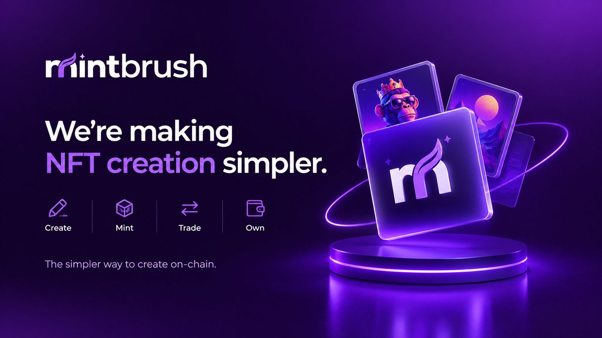 UseMintbrush's tweet photo. We’re making NFT creation simpler.

From bringing an idea to life to minting, trading, and owning digital assets, MintBrush brings the experience together in one creator-focused ecosystem.

The NFT space is evolving.

MintBrush is building for what comes next. 💜 https://t.co/t5wQJWiaUZ