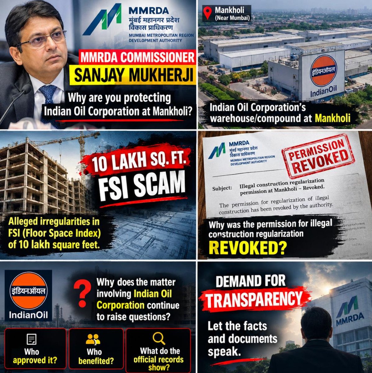 jskeshriya's tweet photo. Why is #MMRDA #Commissioner Mr. Sanjay Mukherjee protecting
M/s Indian Corporation even though #Regularisation Permission has been denied by MMRDA ?
#FSI #Violations , #Illegal & #Unauthorised #Construction , #CRZ Violations & approximately 10 lakh sq. ft #Scam but still ‘No Action’, Why ?????
Will @mieknathshinde take appropriate action ASAP