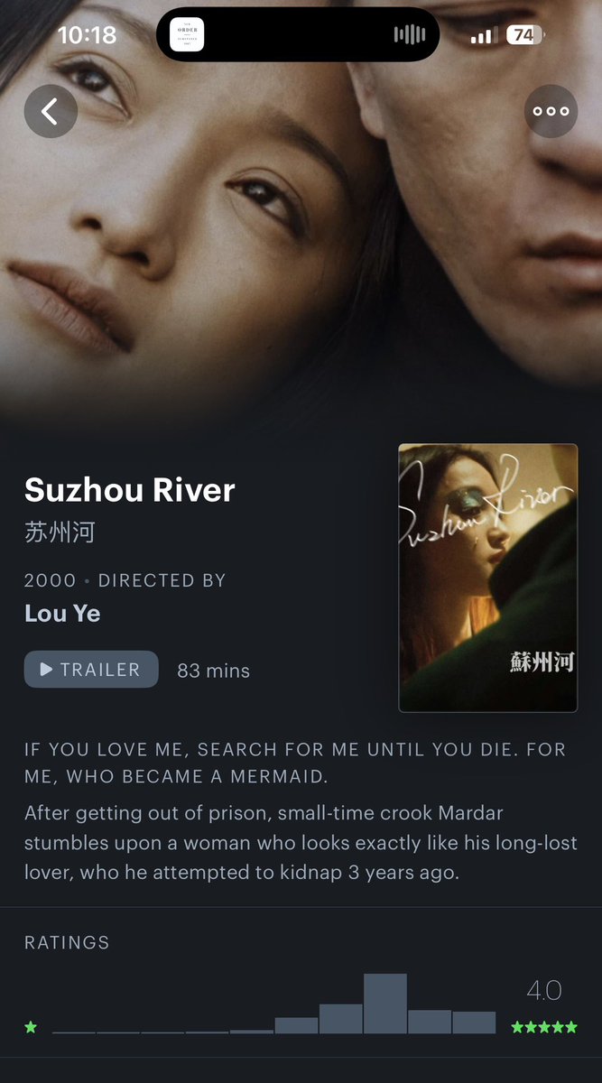 Silverst4in's tweet photo. Watched Suzhou river (2000) too yesterday and great movie except WHAT is up with certain directors writing 30 year old men with 16 year old girls when he could EASILY been younger and the girl older, perchance would even up my rating but whatever  - 3.5/5 https://t.co/Hf2E1ciXHc