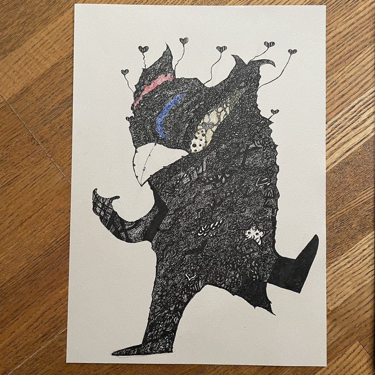 nanbanes's tweet photo. 暑い火曜日に今日は。観ると眼が疲れる絵の新しい絵を描き終えました。名前はサックンにしました（笑）結構眼が疲れています。しっかり休もう。

#観ると眼が疲れる絵
#イラスト
#イラストレーター
#illust
#illustrator https://t.co/VFL1oFgt4S
