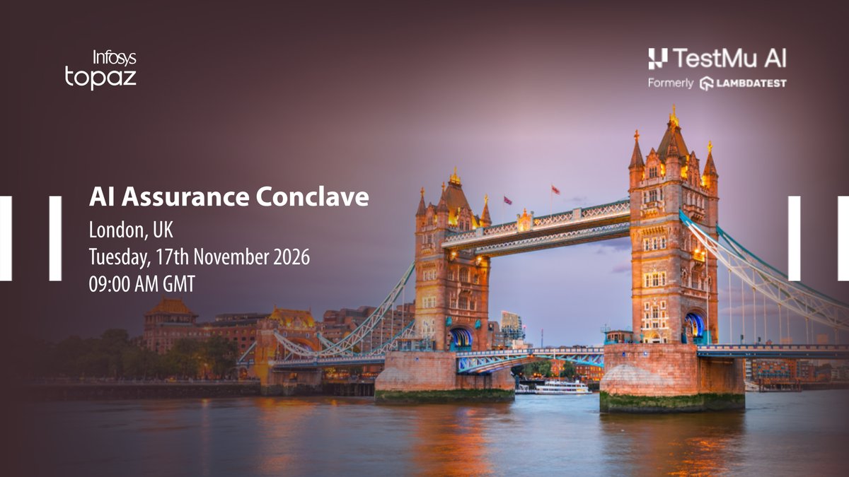 InfosysEvents's tweet photo. We are pleased to welcome @testmuai as a partner for Infosys AI Assurance Conclave, London.

From #customerexperiences to enterprise workflows, organizations are recognizing the need to build trust and accountability into #AI-powered systems.
Know more: https://t.co/Mawo9k8VdQ

#AIAssuranceConclaveLondon2026 

@niranvs | @VensIyengar | @scorpion83