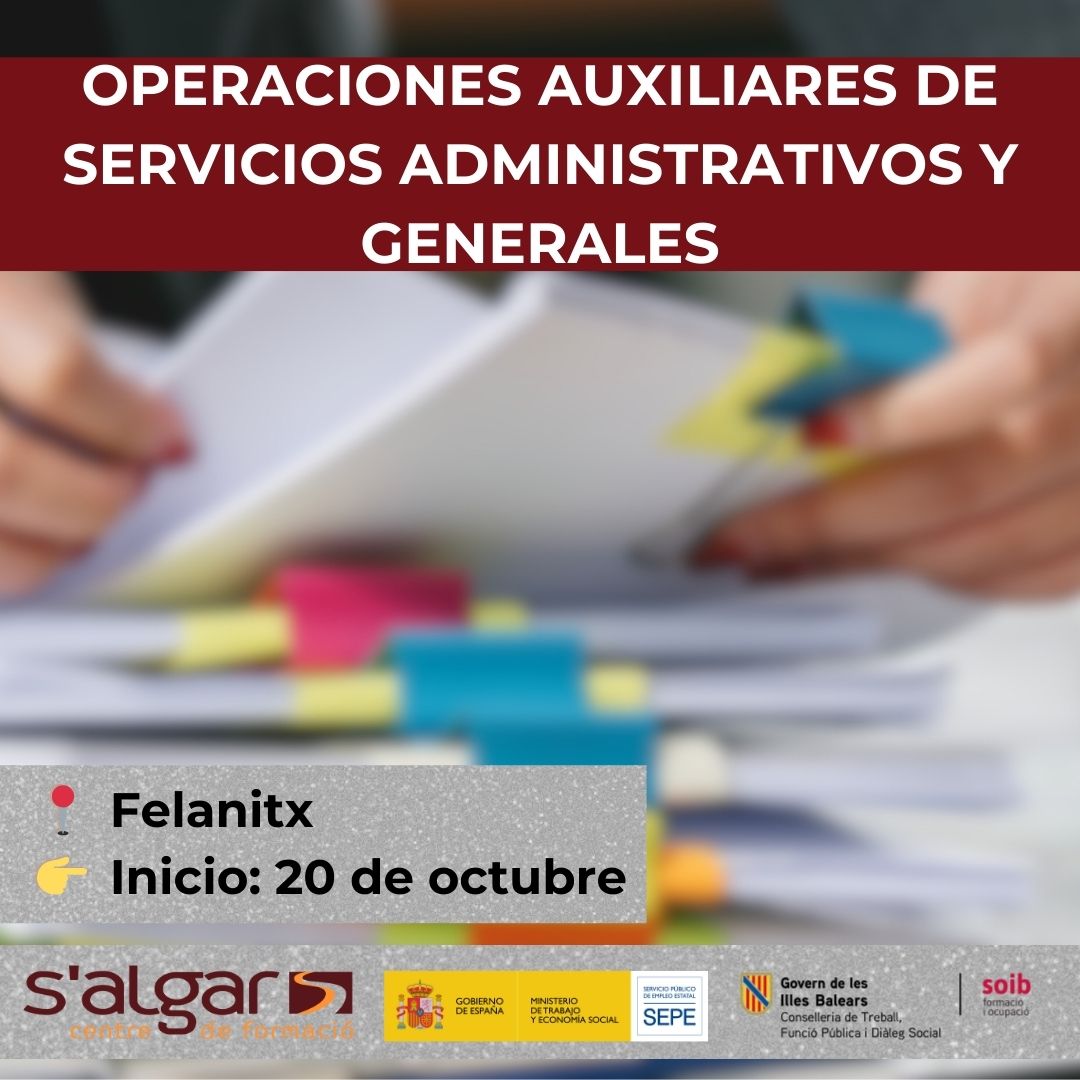 salgarformacio's tweet photo. Fórmate en administración
En @salgarformacio tenemos el curso para ti
Financiado @soibgoib con la participación #SEPE
📍Felanitx
📆20 de octubre
Plazas limitadas
https://t.co/2KARNTWC6S
☎️971 82 58 94
#GestiónAdministrativa #FormaciónSAlgar #CursosGratuitos https://t.co/dMPlxqhuZE