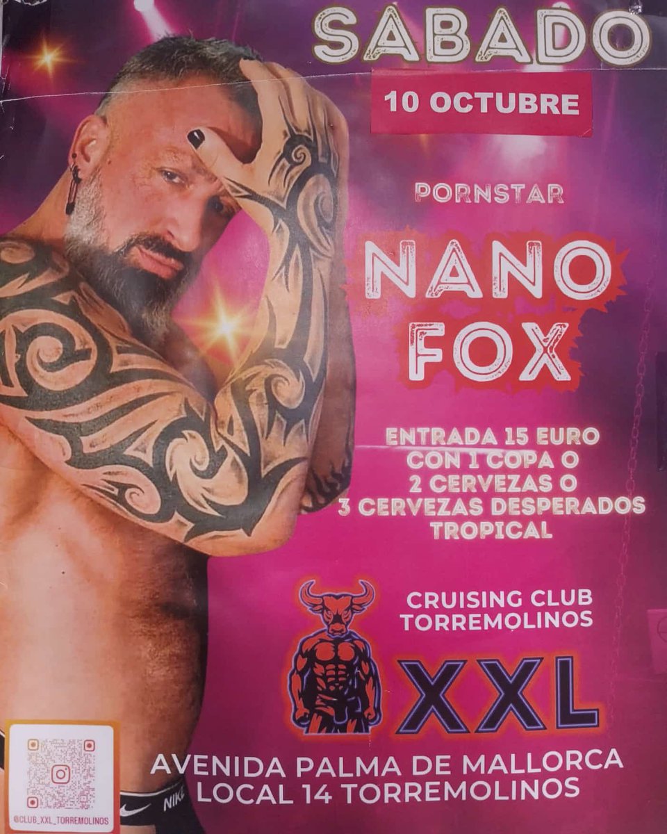 nanofoxxx's tweet photo. @nanofoxx en vivo en Club XXL (Torremolinos)Avenida Palma de Mallorca 14 Sabado 10 1,30am 
#livePorn #cruising #bareback
#muscle #bigDick #pornActor https://t.co/5GBdFCr0UR
