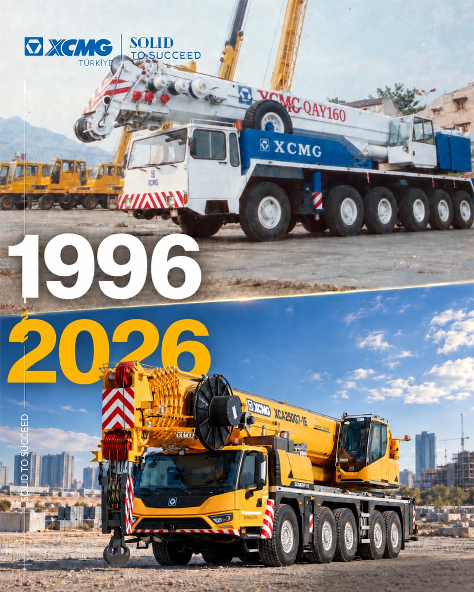 XCMGTurkiye's tweet photo. 1996’dan 2026’ya, 30 yıllık bir mühendislik yolculuğu. ⏳

XCMG vinçleri yıllar boyunca daha gelişmiş kontrol sistemleri, daha verimli çalışma teknolojileri ve sahadan gelen deneyimle sürekli gelişti.

#XCMG #XCMGTürkiye #XCMGProduct #SolidToSucceed https://t.co/G7EphYqHsR