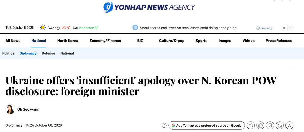 Panchenko_X's tweet photo. South Korea is recalling its ambassador from Ukraine.

Seoul says the apologies were not enough after Ukraine disclosed the handover of North Korean POWs.

Sooner or later, he will betray the US and Europe too. https://t.co/nHPDCkYSds