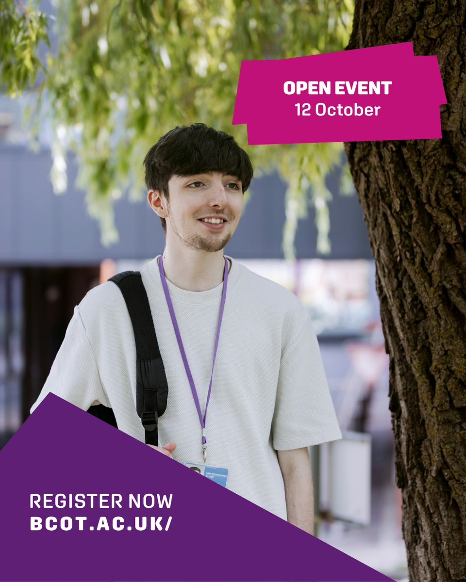 bcot's tweet photo. One week to go before our first Open Event of the academic year! 🎉

If you have accessibility requirements please email: events@bcot.ac.uk

Find out more and register now on our website #linkinbio

We look forward to meeting you soon! 💜

#BCoT #OpenEvent #NextSteps https://t.co/koBvinOX3y