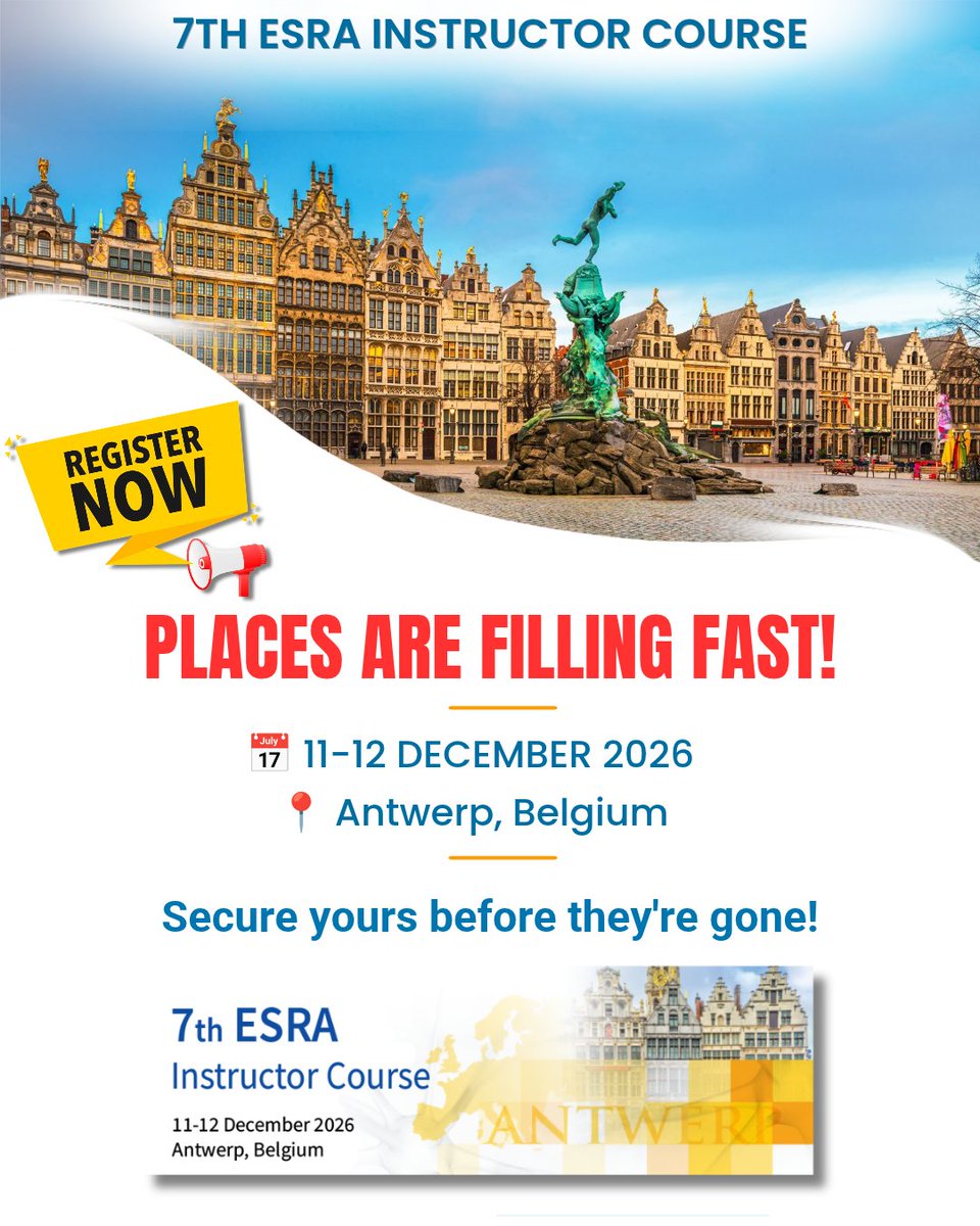 ESRA_Society's tweet photo. ⏳ 7th ESRA Instructor Course_Places are filling fast!

Develop your ability to teach, communicate, and give feedback effectively, skills you'll use throughout your career.

 Register now: https://t.co/6rvpc0ZWfc https://t.co/tm6s27AI3D