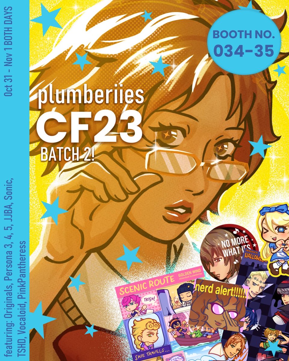plumberiies's tweet photo. (❤️+🔁 appreciated!)

my batch 2 PO for #CF23 is here!! tysm for waiting… T-T

Pickup: 6 - 14 Oct
Mail Order: 6 - 24 Oct

📍: Sea Bau (O34-35)
🎶: Persona 3, 4, 5, JJBA, Sonic, TSHD, PinkPantheress, Vocaloid, Originals
🔗: in replies!

(1/2) https://t.co/o0r3GCQ0Bd