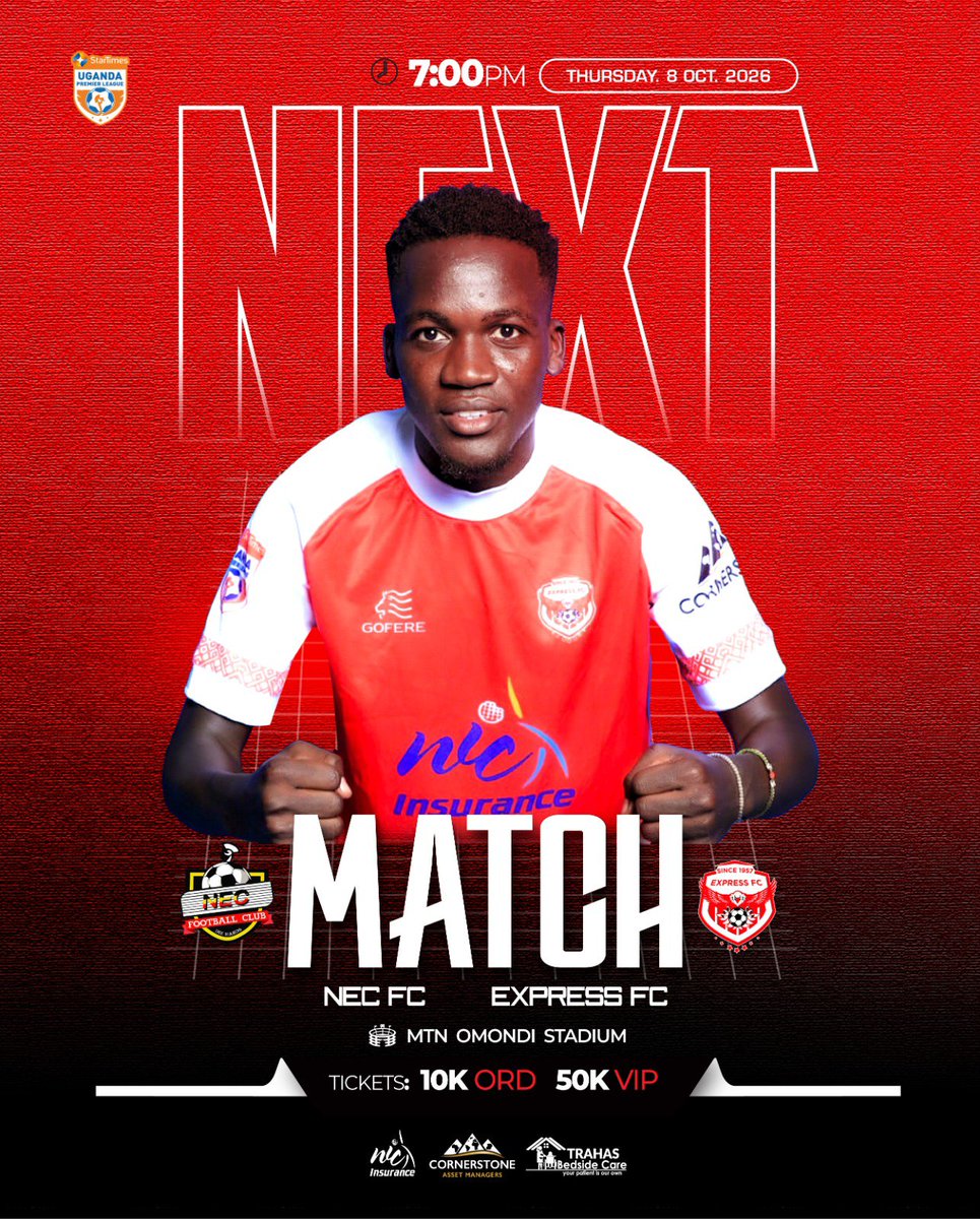 ExpressFCUganda's tweet photo. TIME CHANGE, RED EAGLES.

Red Eagles, please take note of the change in kick-off time for our game against NEC FC.

📅 Thursday
🕖 7:00 PM
📍 Omondi Stadium, Lugogo https://t.co/mff1Fdxnoj