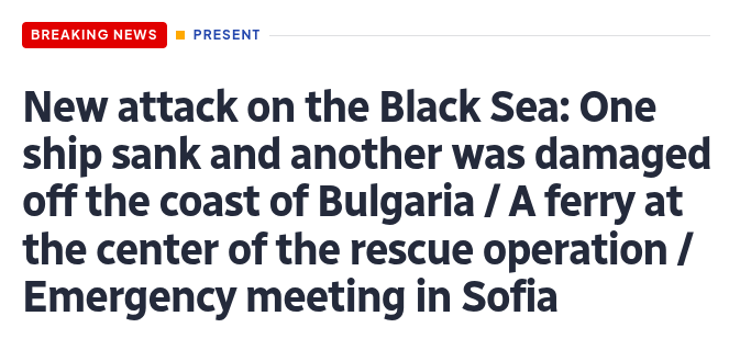 Daractenus's tweet photo. Two ships were hit this morning in Bulgaria’s economic zone. One of them sank, with its entire crew currently missing. This comes after another ship was hit yesterday in neighboring Romania’s economic zone, killing two people and injuring several. https://t.co/kLyDcCUYri