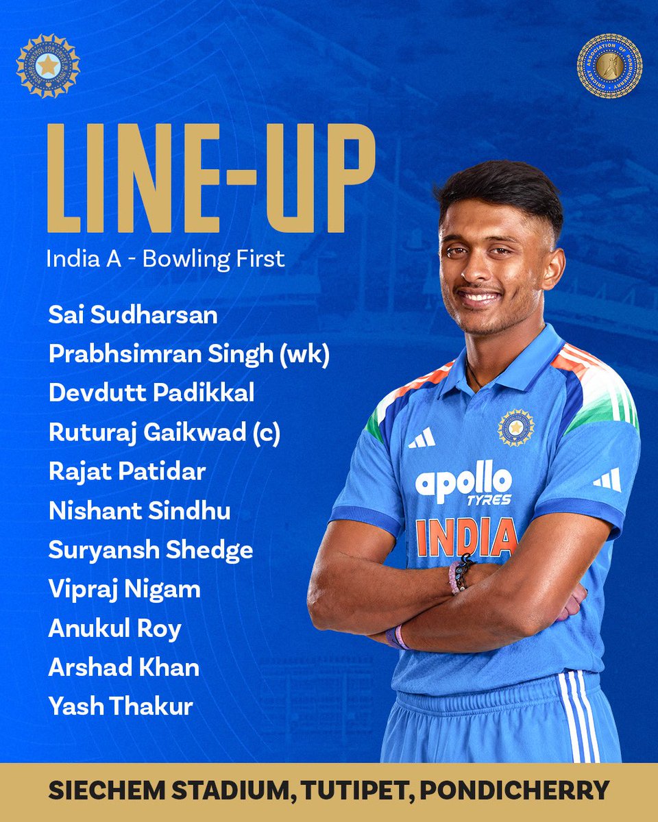 CApondicherry's tweet photo. Here’s how the teams are lined up for the 1st One Day. 🏏
#CAP #CricketAssociationofPondicherry #PondicherryCricket #INDvsAUS https://t.co/Z7mbDUyy1H