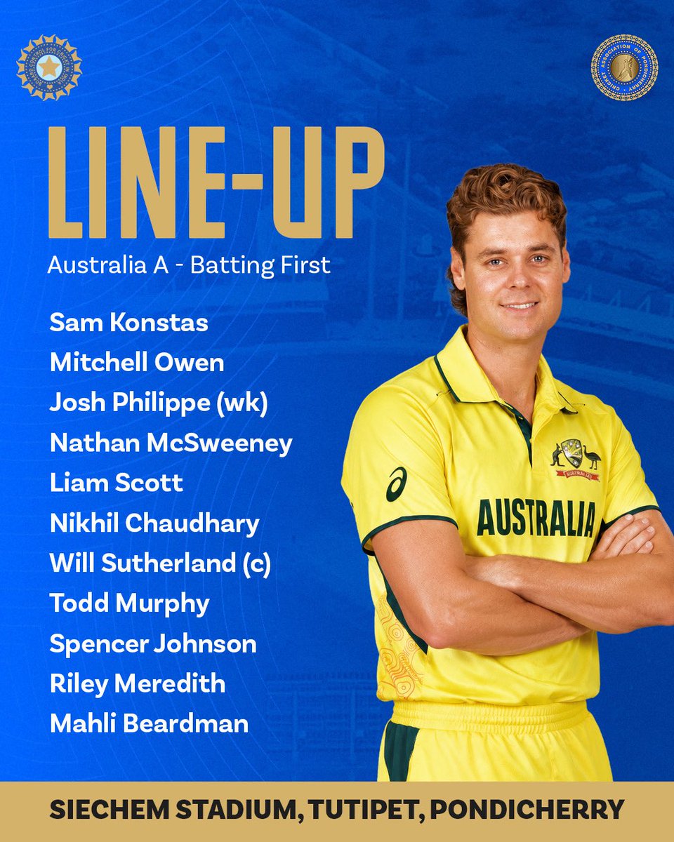 CApondicherry's tweet photo. Here’s how the teams are lined up for the 1st One Day. 🏏
#CAP #CricketAssociationofPondicherry #PondicherryCricket #INDvsAUS https://t.co/Z7mbDUyy1H