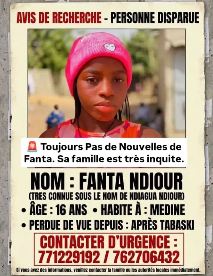 Avis_Senegal's tweet photo. 🚨 Toujours Pas de Nouvelles de Fanta. Sa famille est très inquite. https://t.co/N7I5MhtvLo