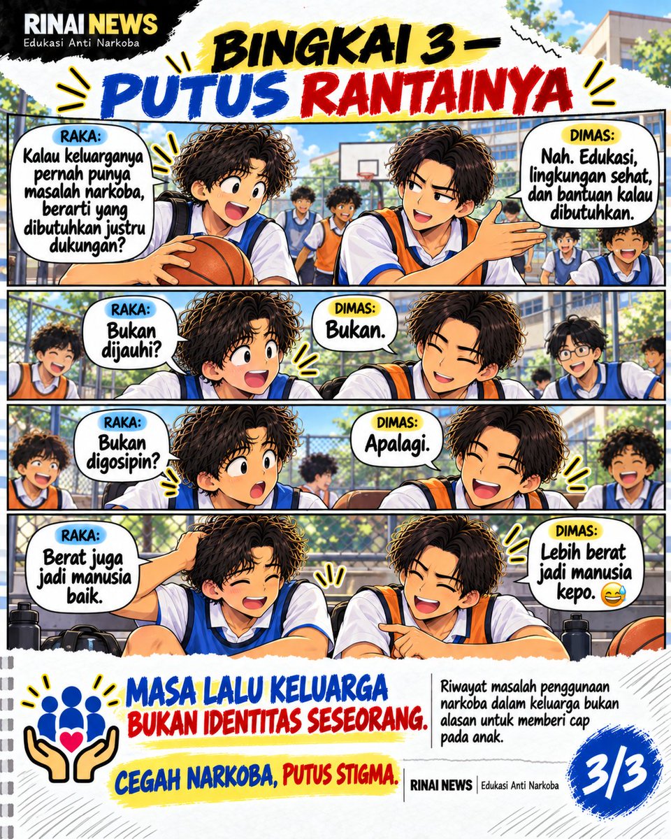 MisykaN's tweet photo. Orang tua pernah bermasalah dengan narkoba, bukan berarti anaknya pasti mengalami hal yang sama.
Jangan wariskan stigma kepada anak. Masa lalu keluarga bukan identitas seseorang.
Cegah narkoba, putus juga rantai stigma. 🤝
#RinaiNews #AntiNarkoba #StopStigma https://t.co/e0NXUy5fmj