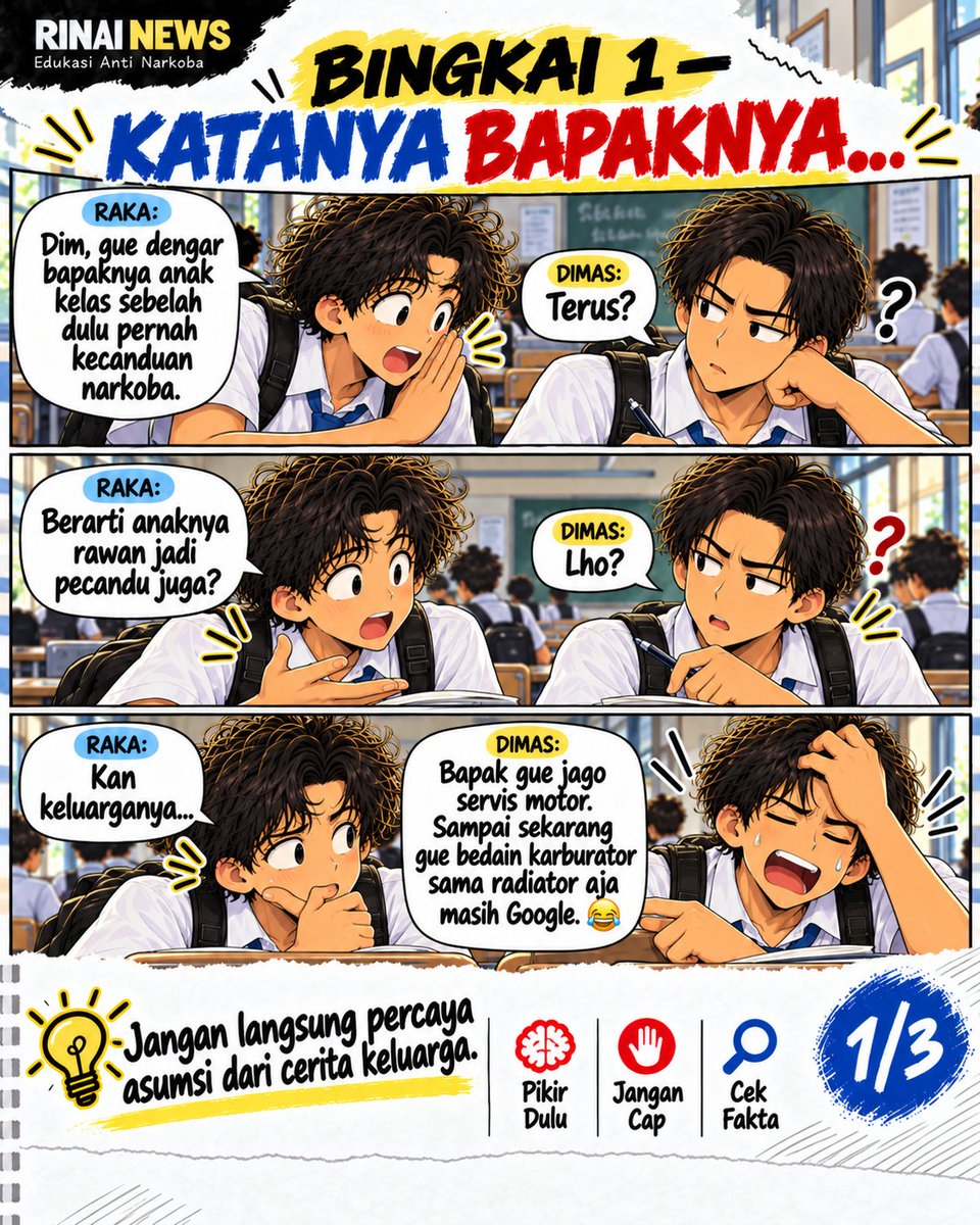 MisykaN's tweet photo. Orang tua pernah bermasalah dengan narkoba, bukan berarti anaknya pasti mengalami hal yang sama.
Jangan wariskan stigma kepada anak. Masa lalu keluarga bukan identitas seseorang.
Cegah narkoba, putus juga rantai stigma. 🤝
#RinaiNews #AntiNarkoba #StopStigma https://t.co/e0NXUy5fmj