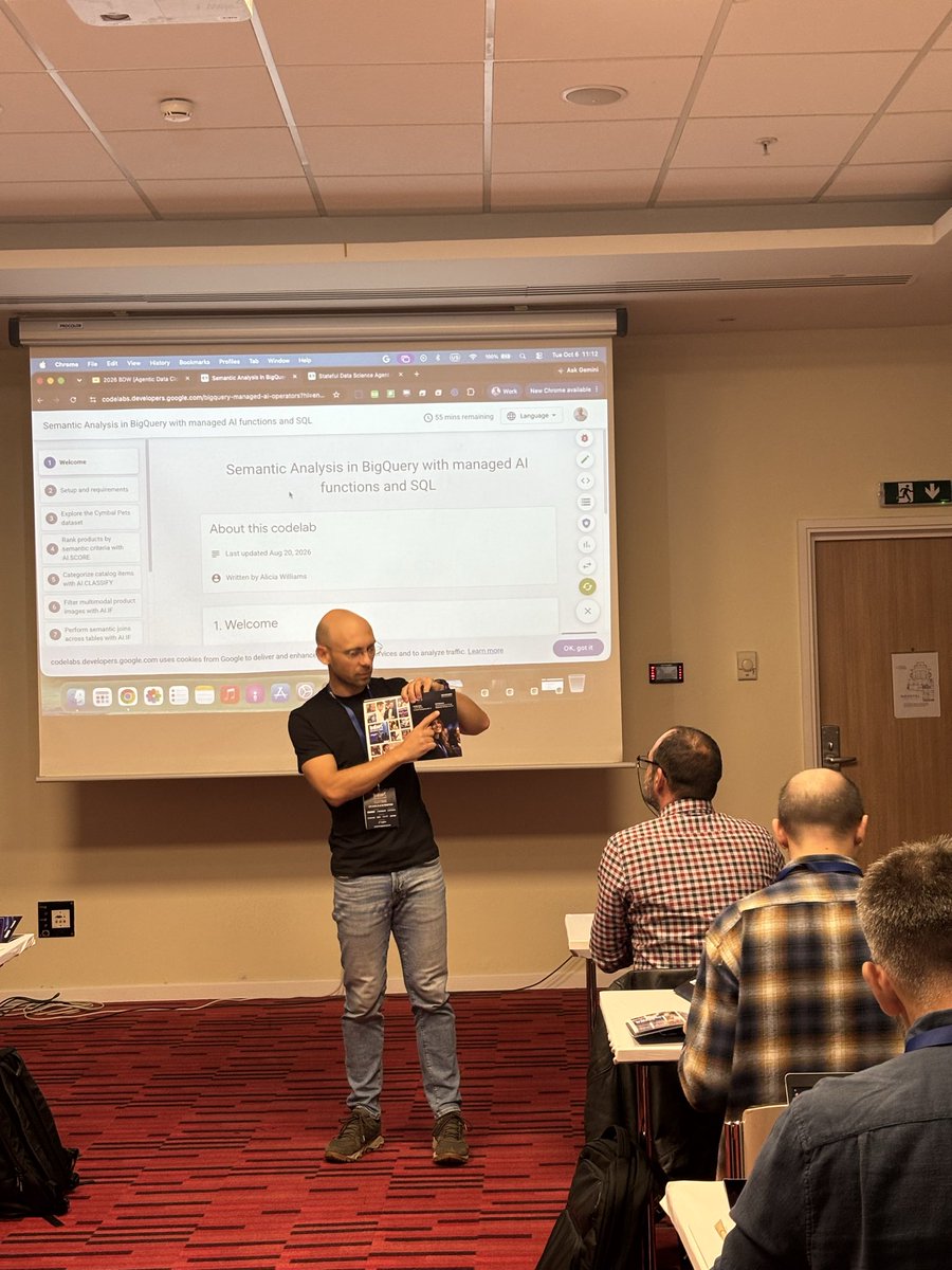 bigdataweek's tweet photo. 🟦 BigQuery is doing more than running queries in this room. Dorian Hodorogea and Cosmin Pintoiu from @Google are walking participants through managed AI functions, then deploying an agent to do some of the heavy lifting. 

Powered by @Zitec 

#bigdataweek #bdw2026 #bdwbucharest https://t.co/Nc0g7GprsW