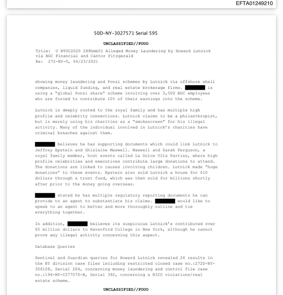 jakeshieldsajj's tweet photo. The FBI was given a detailed report on Howard Lutnick crimes, of which there are many 

It's obvious why he had him killed 

Thd FBI won't do anything about this https://t.co/uRkFoILHAG