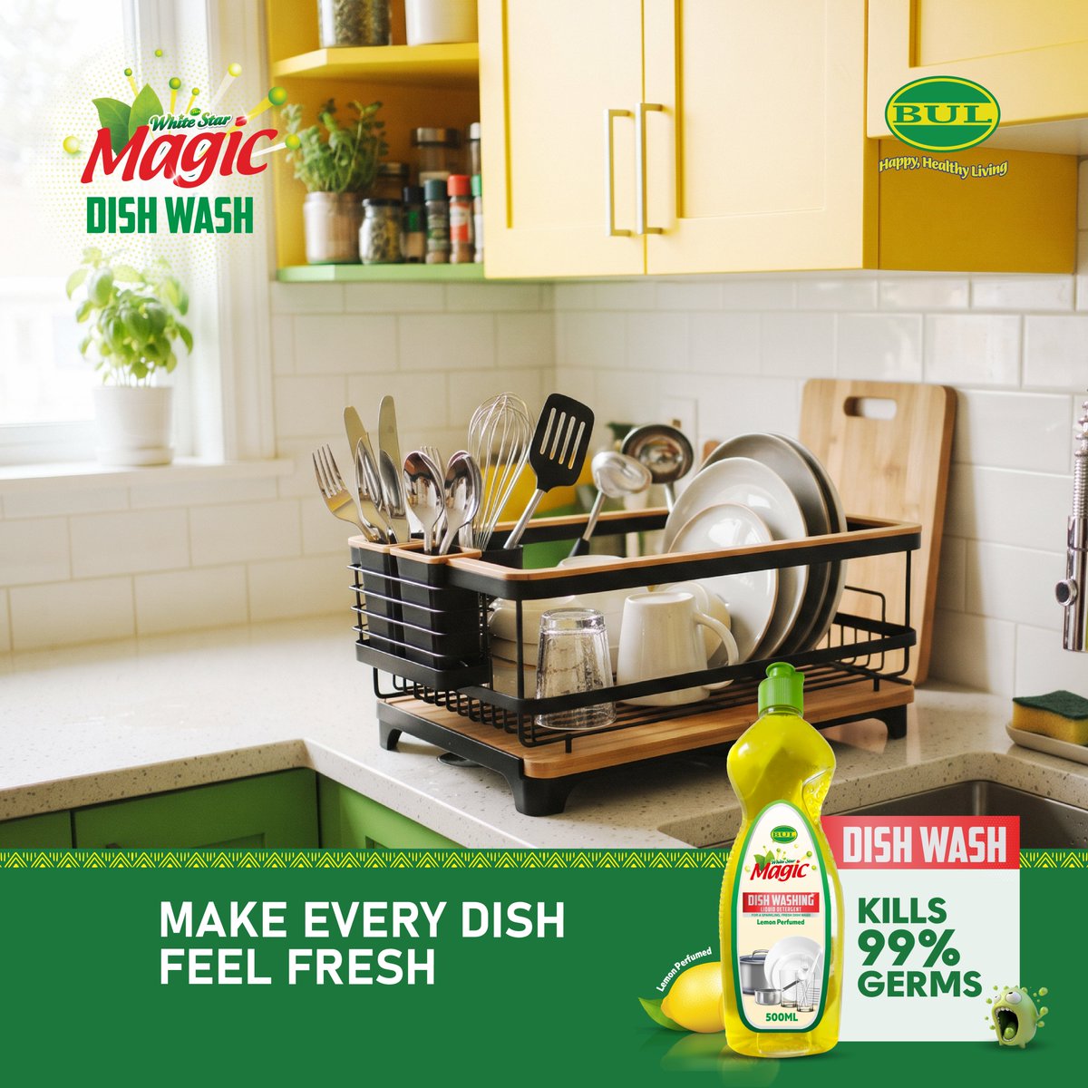 BidcoUganda's tweet photo. Sparkling clean and 99% germ-free! 
Keep your kitchen fresh and spotless with the lemon
scented power of White Star Magic Dish Wash.
Make every dish feel fresh. 
What’s your ultimate dishwashing playlist or podcast?

 #MagicDishWash #CleanDishes #KitchenHygiene #GermFree #WhiteStar