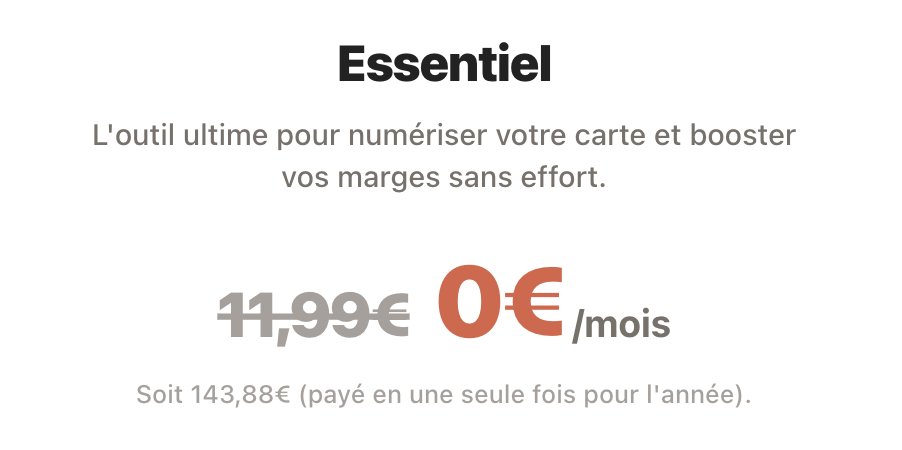 MakeUrMenu_fr's tweet photo. On sait que la digitalisation coûte cher aux restaurateurs. Alors pour le lancement de MakeUrMenu, on a pris une décision radicale. 👇

Notre abonnement passe de 144€ à... 0€. 100% GRATUIT pendant 1 an pour nos premiers inscrits. 

Tout se passe ici : https://t.co/7cyG4BhXcB https://t.co/HkxsK4i18y