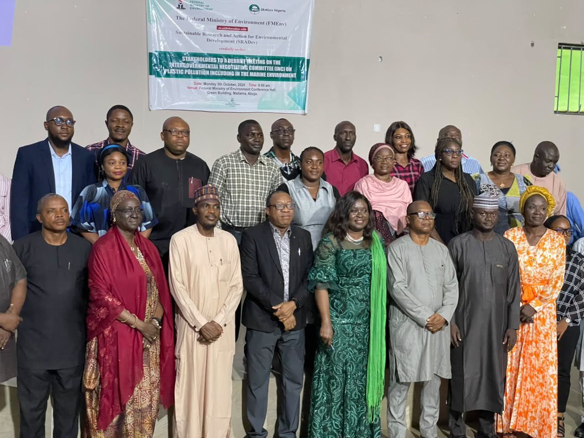 sradev's tweet photo. Yesterday, the Federal Ministry of Environment (Department of Pollution Control and Environmental Health), in collaboration with SRADeV Nigeria, hosted the INC on Plastic Debrief via Zoom. 🌍
A big thank you to everyone who joined
#INCPlastics #PlasticsTreaty #EndPlastic https://t.co/uBrb7YMpEp