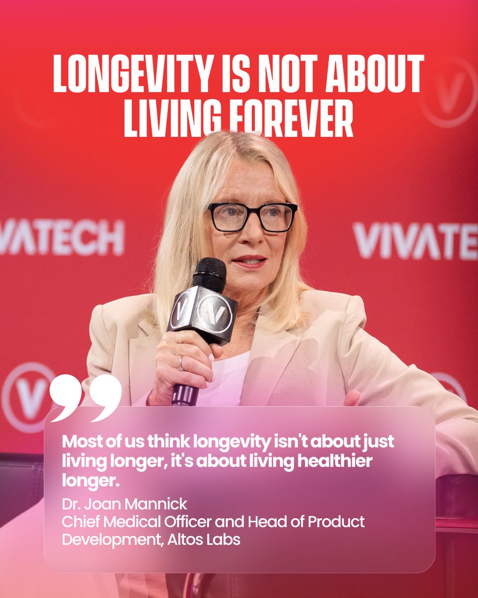 VivaTech's tweet photo. Aging is changing. So is the science behind it 🧬

Dr. Joan Mannick of Altos Labs shared why longevity is about more healthy years, not immortality, at #VivaTech 2026.

Read more 👇
https://t.co/pOupmPPLmR https://t.co/nsE36mBof6