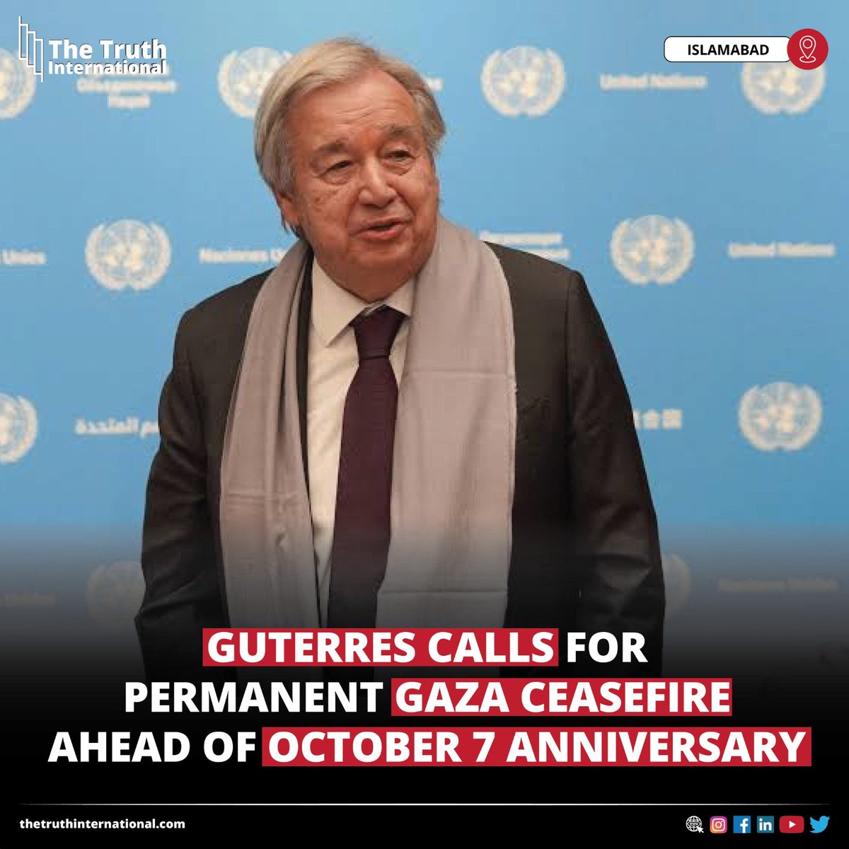 ttimagazine's tweet photo. Guterres Calls For Permanent Gaza CeaseFire Ahead Of October 7 Anniversary
CLICK HERE: https://t.co/J74fhv1P1G
#Guterres #Calls #Permanent #Gaza #CeaseFire #October7 #Anniversary #TTI https://t.co/L1P918AGZm