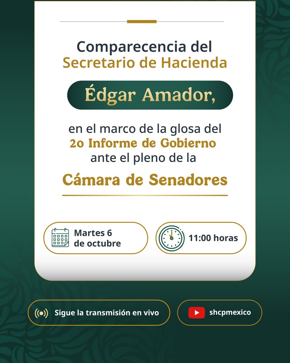 👇🏽 Sigue la comparecencia del secretario de Hacienda, Édgar Amador Zamora, ante el Senado de la República, en el marco del Segundo Informe de Gobierno.
