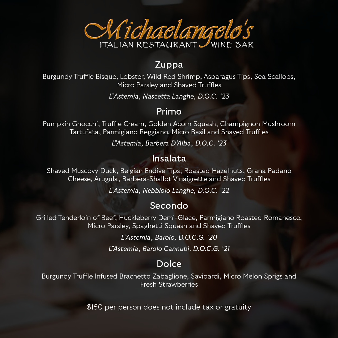 MangelosCLE's tweet photo. Join us Thursday, Oct. 29 for Michaelangelo’s 2026 Burgundy Truffle Wine Dinner, presented by Barone Importers. Hors d’oeuvres: 6:30 PM | Dinner: 7 PM
$150 per person + tax &amp; gratuity

Call 216-721-0300 to reserve your table.

#Michaelangelos #BurgundyTruffleDinner #TruffleDinner https://t.co/1zCNmw9Wdx