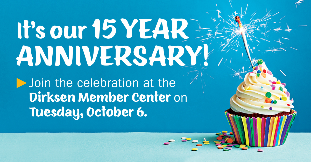 CEFCU's tweet photo. Today, we are celebrating the 15-Year anniversary of the Dirksen Member Center!

Be sure to swing by today for a FREE jar opener, while supplies last! 🎉 https://t.co/4ZiikV6QWP