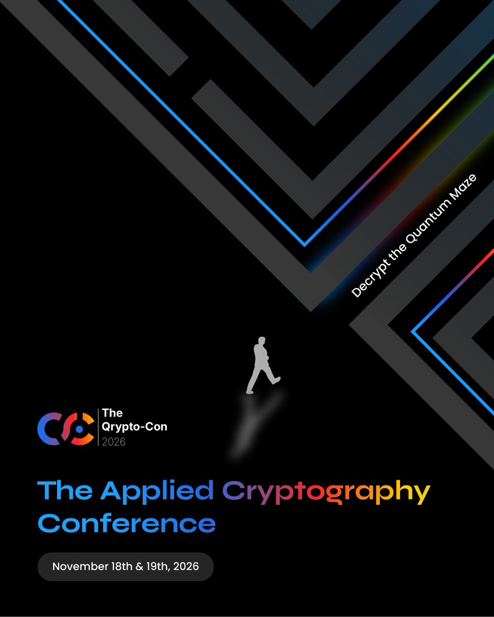 encryptioncons's tweet photo. Security isn’t just about protecting what we have. It’s about preparing for what’s next. 🔐

At Qrypto-Con 2026, the brightest minds in cybersecurity come together to challenge assumptions, exchange ideas, and shape what secure looks like in the next era of technology.

From encryption and cryptography to emerging security challenges, this is where conversations become strategies and strategies become action.

Think ahead. Encrypt smarter. Secure what matters.

Register Today: https://t.co/1aN4nSmWAR

#QC2026 #Cybersecurity #Cryptography #InformationSecurity