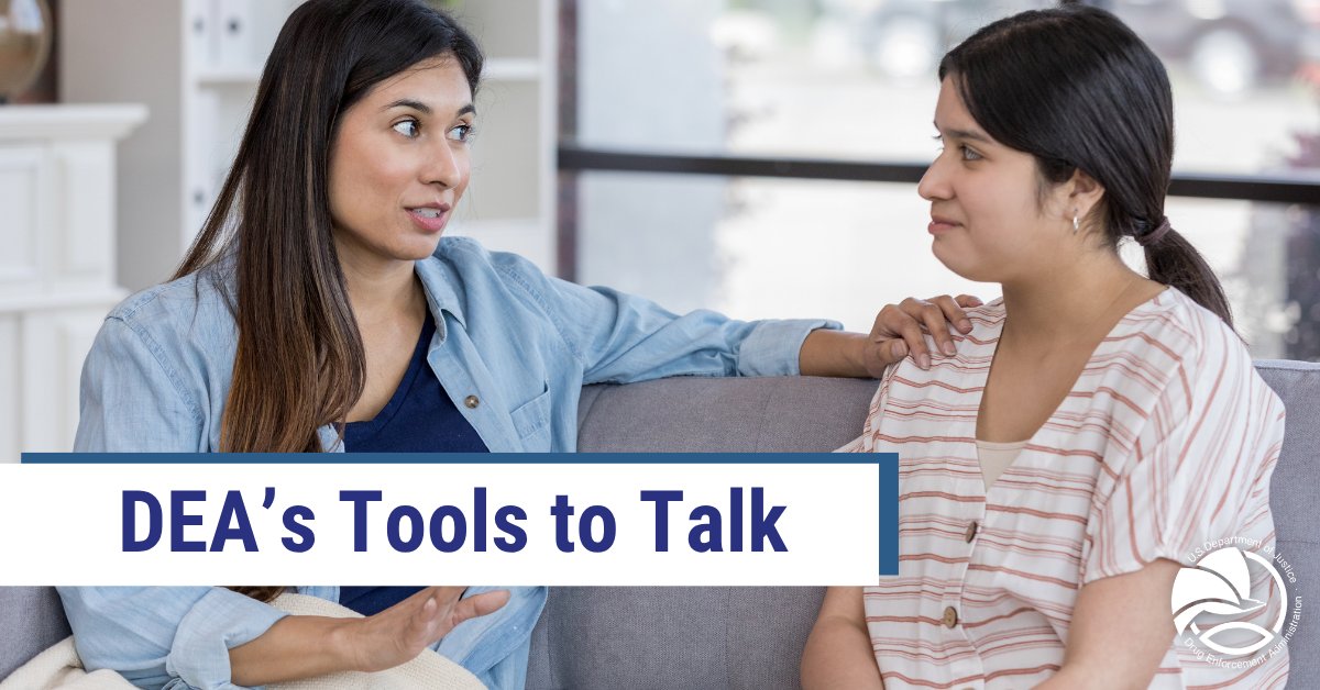 DEAHQ's tweet photo. Talking with young people about substance use can feel difficult, but having the right tools can help.
#DEA Tools to Talk has many resources that families and communities can use to promote positive conversations.

Learn more: https://t.co/dpz4nXh4Us
#TipTuesday @TheJusticeDept https://t.co/WPHkKFKRZF