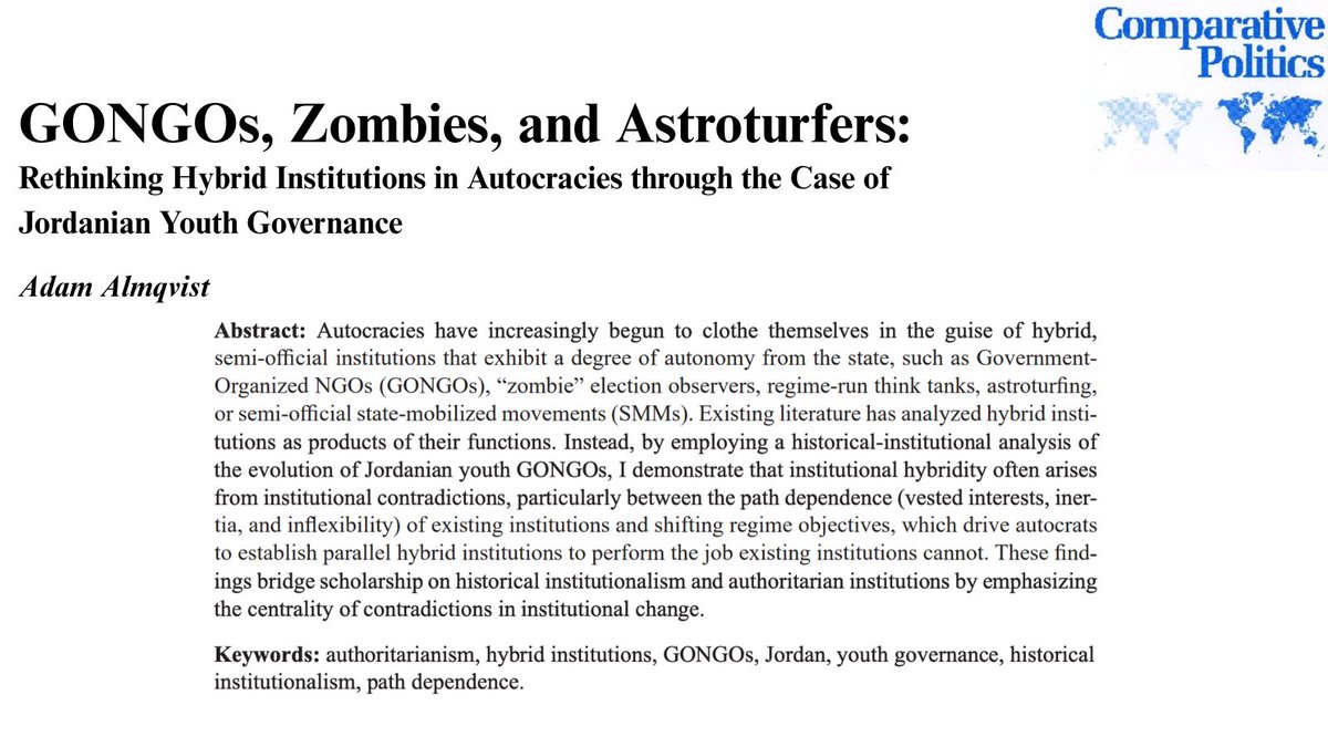 Journal_CompPol's tweet photo. ‼️  Open Access Article ‼️ 

Adam Almqvist demonstrates in this open access article that institutional hybridity often arises from institutional contradictions.

📖 Read: https://t.co/Qu3zlJKBAg https://t.co/za4Qmn40Jo