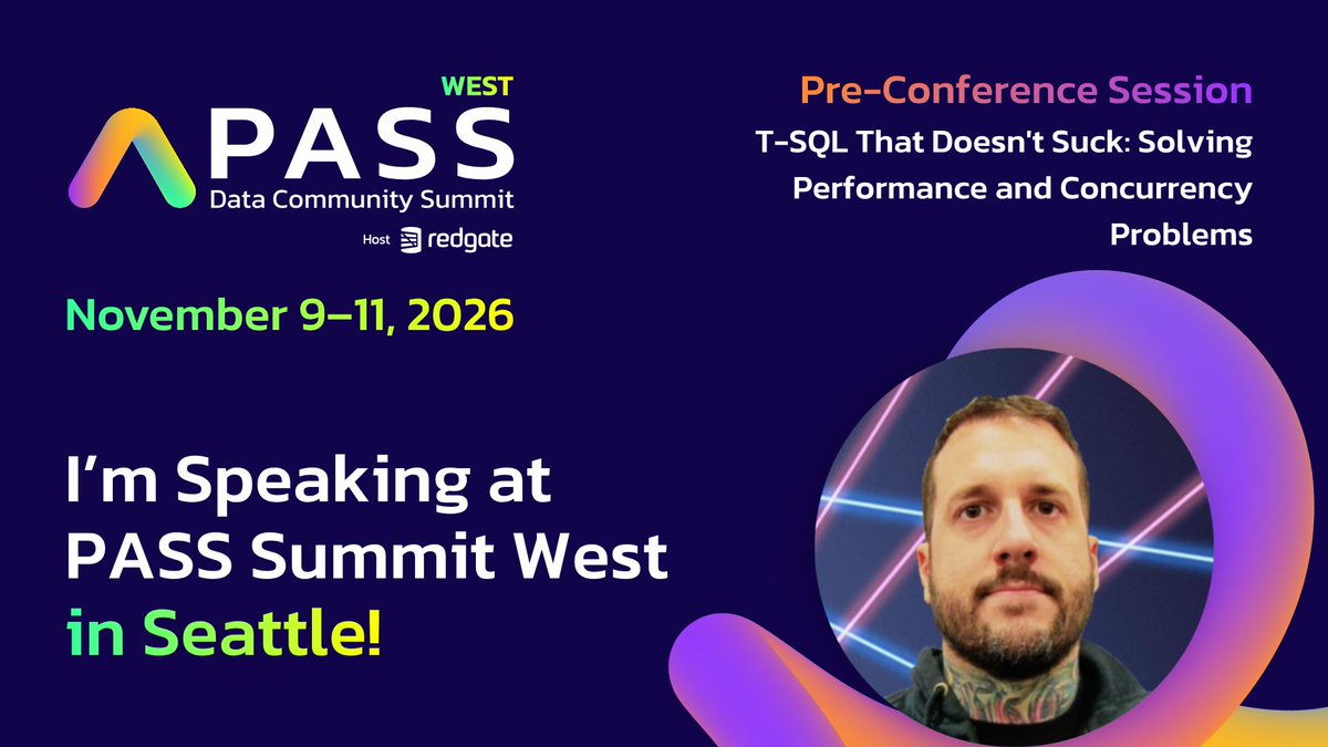 erikdarlingdata's tweet photo. Knock knock.
Who's there?
Yesterday's execution plan.
Yesterday's execution plan who?
The one built for three rows. Today's parameter has two million.
Parameter sniffing, live and unmedicated, at my #PASSDataSummit West precon.
https://t.co/RPJAul8rZu https://t.co/GnmF1T4oZb