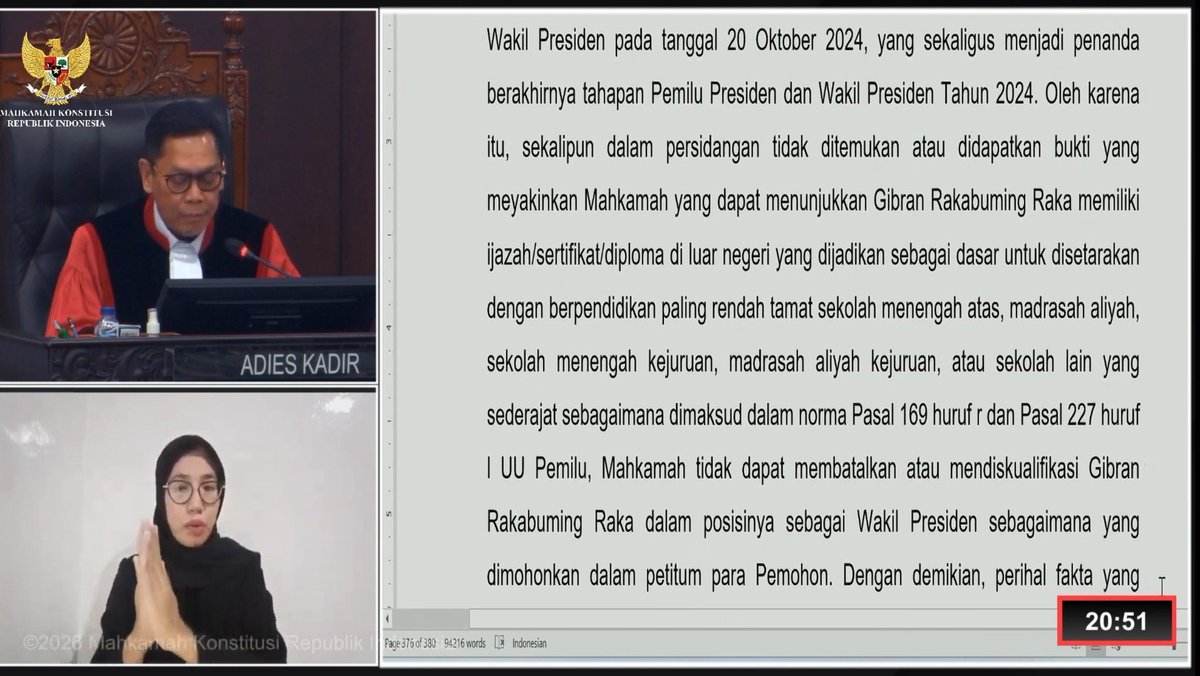 whiterosestea's tweet photo. "Mahkamah tidak dapat membatalkan atau mendiskualifikasi Gibran Rakabuming Raka dalam posisinya sebagai Wakil Presiden"

Pertama kalinya dlm sejarah Indonesia punya wapres ga lulus SMA. Negara macam apa ini, pendidikan ga ada harganya. Kita satu Indonesia dibohongin sama Gibran https://t.co/3KWIyu6ElV