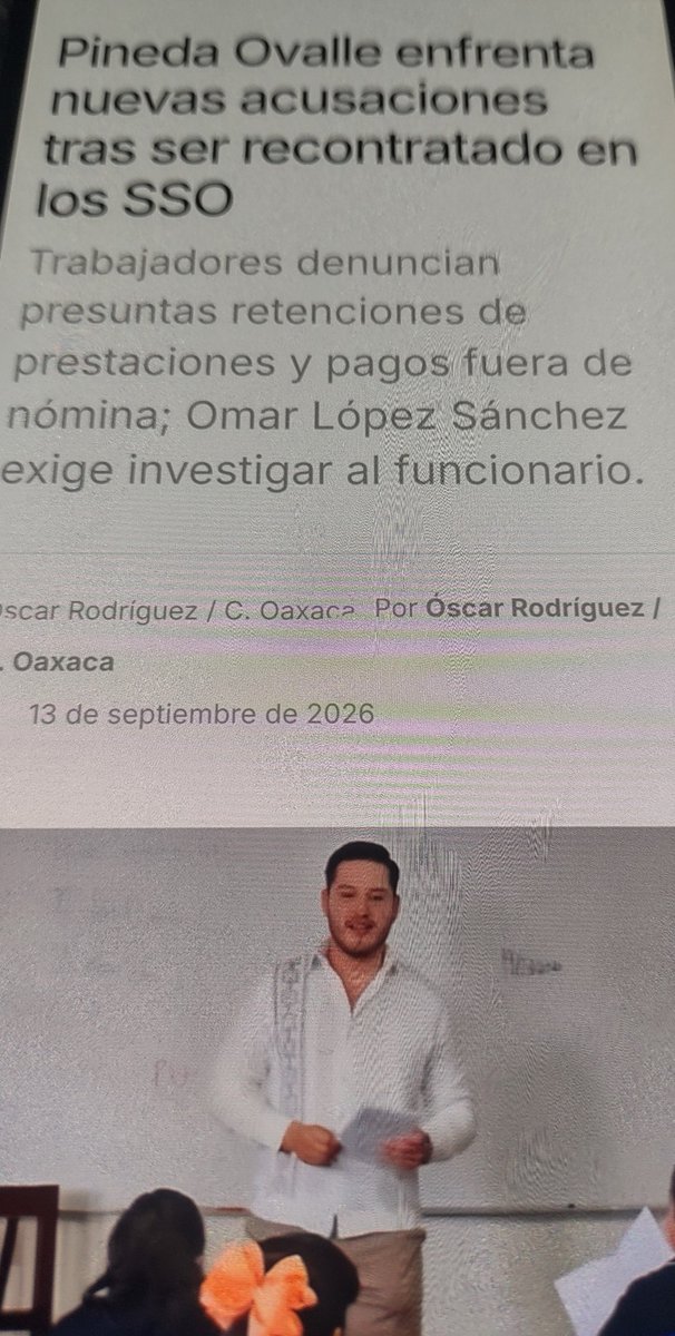 Replica_Tweets's tweet photo. Porque protege @salomonj a Armando #PinedaOvalle acusado de la venta de plazas en el sector salud de #Oaxaca

Además de #OmarJulian que hace lo mismo en  @IMSS_Bienestar @IBOaxaca 

Salomon a callado en público al #reportero de @Milenio Oscar Rodríguez, quien se dice víctima 😵‍💫😵 https://t.co/ZavFkTqqlw