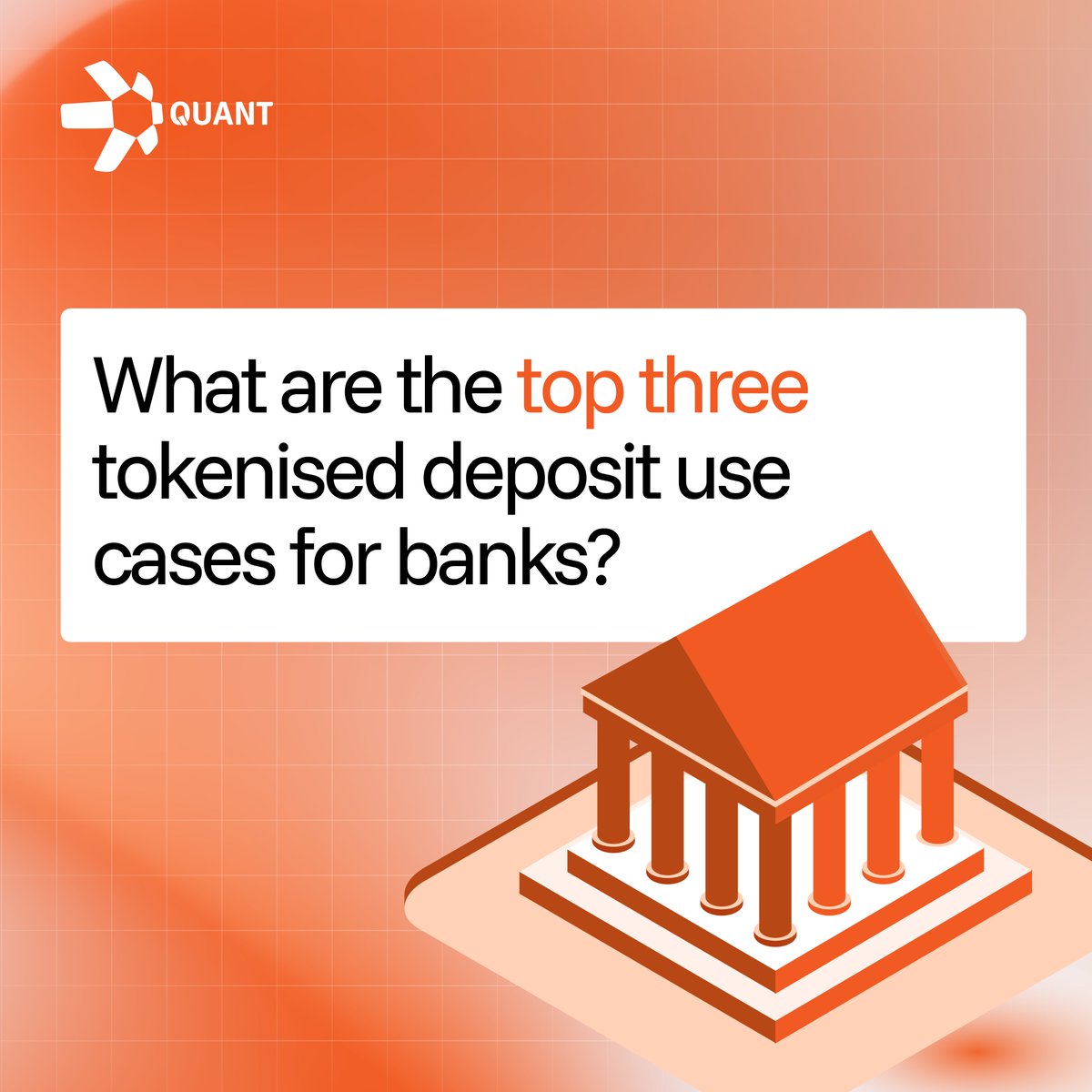 quantnetwork's tweet photo. Tokenised deposits are moving out of pilots and into production planning.

Three use cases keep coming up across markets:

1. Settlement for tokenised assets
2. Corporate transaction banking
3. Cross-border intra- and inter-bank flows

Discover the value each one brings for #banks in this article: https://t.co/n9Xf2ZVgD2

#TokenisedDeposits #Tokenisation