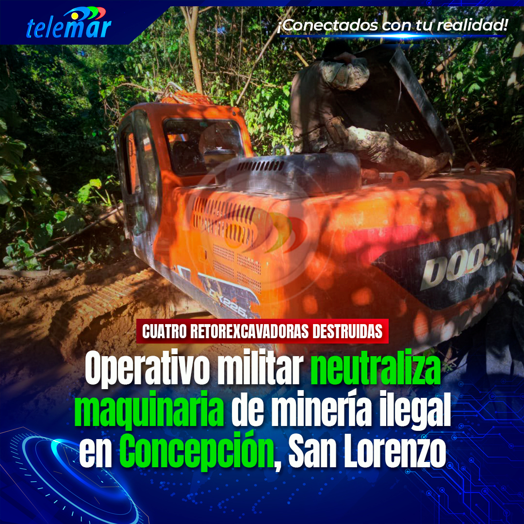 Telemartv23's tweet photo. 🚨#Esmeraldas  |  Fuerzas Armadas e Infantería de Marina inhabilitan cuatro retroexcavadoras de minería ilegal en San Lorenzo, Esmeraldas. Operativo aéreo y terrestre refuerza la seguridad en la frontera norte.
👉🅻🅾🆂 🅳🅴🆃🅰🅻🅻🅴🆂: 🔗 https://t.co/OoBUhWylrL https://t.co/M2f11XT2Sn