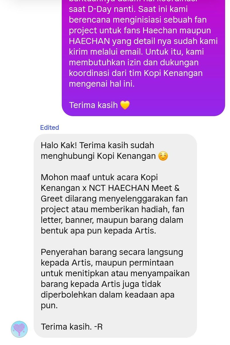 haevitteam's tweet photo. Hi Sunflowers! Kami dari Haevitteam sudah mendapatkan balasan dari Kopi Kenangan. Detail dapat dilihat pada gambar di bawah ini, ya~

Karena itu, dengan berat hati projek pendistribusian handfan (and the planned gift for HC) ini belum dapat kami pastikan pelaksanaannya.🙏

[Cont] https://t.co/Z9MbyiYmwz