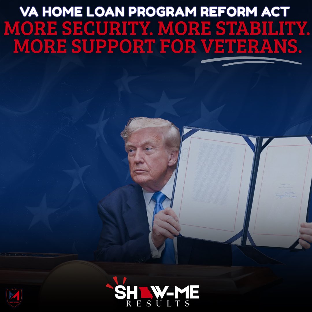 RepMarkAlford's tweet photo. SHOW-ME RESULTS 🇺🇸

Our veterans served this country. They shouldn’t lose their home because of a few missed payments.

@HouseGOP passed & @POTUS signed the VA Home Loan Program Reform Act, so veterans who fall behind on their mortgages can get current and stay in their homes. 💪

#ShowMeResults #Working4You