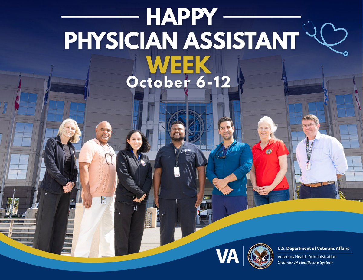 OVAHCS's tweet photo. Happy Physician Assistant Week!

October 6–12, we celebrate the dedicated Physician Assistants who help VA deliver exceptional care to Veterans every day.

From diagnosing and treating illnesses to prescribing medications and providing care across medical and surgical specialties, PAs are an essential part of the VA health care team.

Thank you to our Orlando VA PAs for your compassion, expertise, and commitment to serving Veterans!

#PAWeek #PhysicianAssistants #OrlandoVA #Veterans