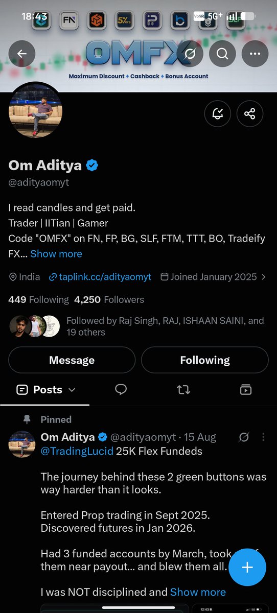 C_Ha_OtiC's tweet photo. @adityaomyt @fnfutures @Sahiloooo7 Followed . A 50k account will really help boost my trading journey and I believe I am disciplined enough to make it till payouts and I will surely try my best to achieve high ROIs https://t.co/jnknCTEIRU