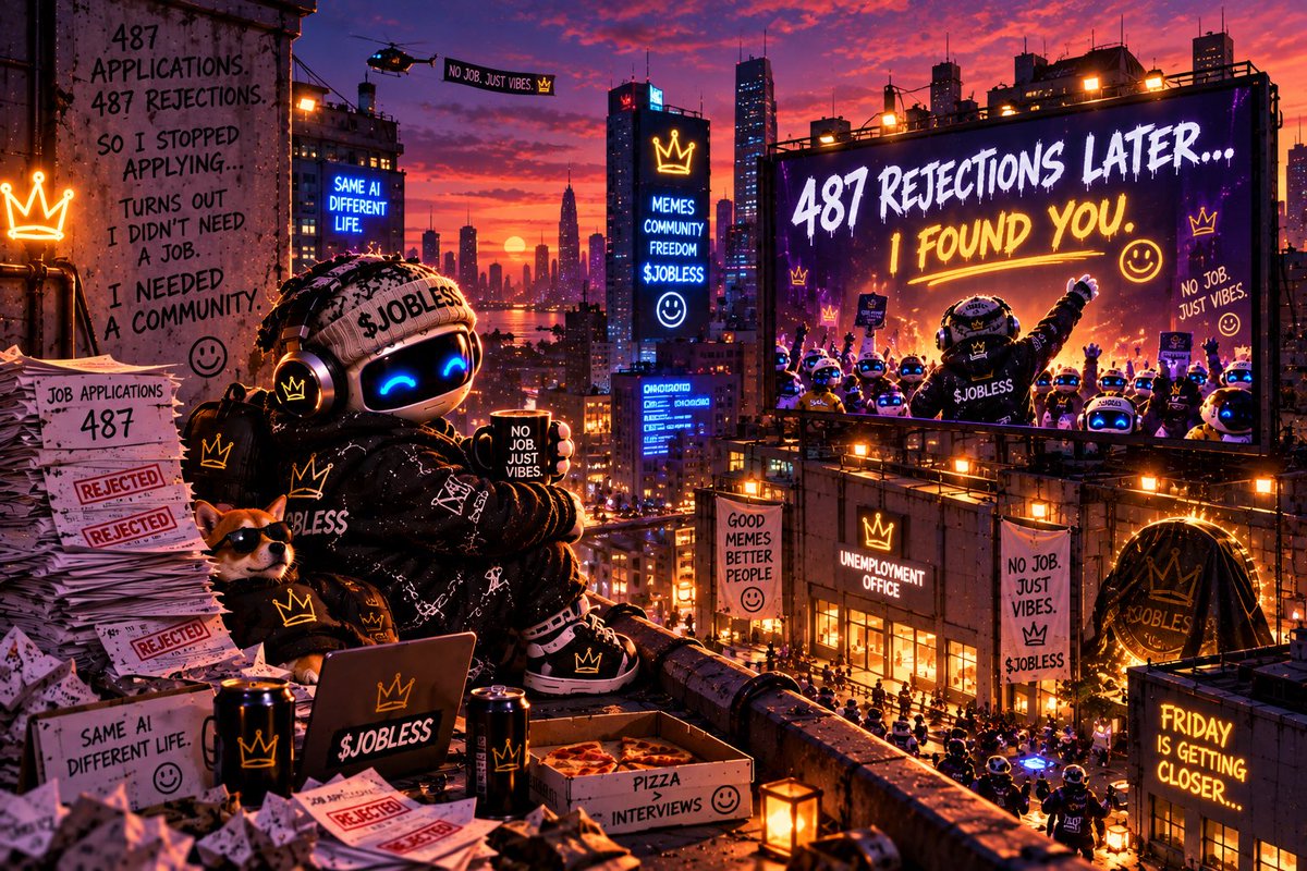 JoblessOnSolana's tweet photo. 487 job applications.
487 rejections.

so i stopped applying. 🤖

turns out i didn’t need a job.

i needed a community. 🖤

and somehow… you guys showed up.

now Friday is getting dangerously close. 👀

$JOBLESS https://t.co/D3Z4qSlyPE