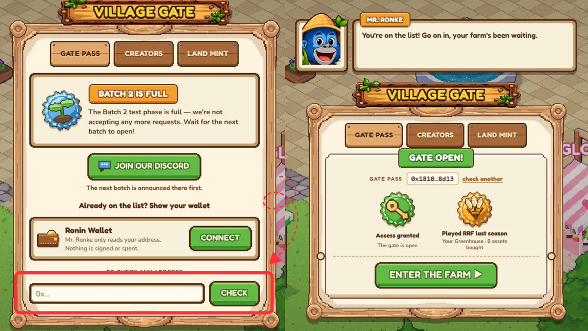 RRFVillage's tweet photo. 📢 First Batch of Playtesters Has Been Chosen!

Steps to follow:
🌽Go to https://t.co/992xzwDlHu.
🌽Open the Checker to see if you are eligible to enter the game.
🌽If the Checker confirms that you are whitelisted, enter the game and check in.
🌽Join Discord: https://t.co/AHupSaJhw8.

👉Wait for the team to give you access to the official Playtest Channel.

Read the instructions, updates, and onboarding details posted inside the Playtest Channel.

⚠️ Important Reminder:
Whitelisted players must check in, enter the game, participate properly, and follow all instructions from the team. Players who do not participate or fail to follow the process may be removed from the playtest.

We will be choosing another batch soon, and applications will open again.

Welcome to the next phase, Farmers. 🌱