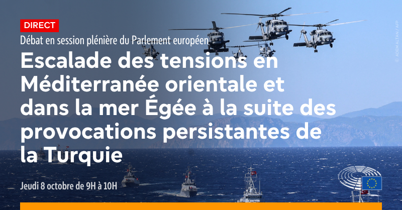 Europarl_FR's tweet photo. #Turquie | Ce matin, les députés européens débattent de l’escalade des tensions en Méditerranée orientale et en mer Égée, à la suite des provocations persistantes de la Türkiye, avec une déclaration de la Commission.

🕐de 9H à 10H
🔴 Suivez le direct : https://t.co/o17dZ1ow8x https://t.co/3AU6QlUATJ