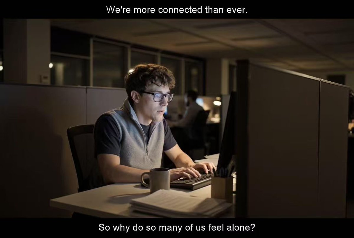 PulsarMotion's tweet photo. We have more ways to connect than ever.
Friends.
Dating apps.
Social media.
Group chats.
AI.
And yet, loneliness is becoming one of the defining problems of modern life.
Maybe the problem isn't that we don't have enough ways to talk.
Maybe we don't have enough ways to feel understood.