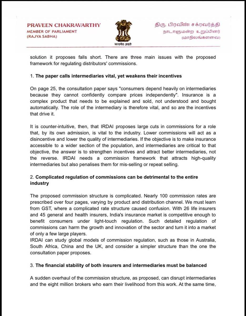 pravchak's tweet photo. IRDAI wants to regulate insurance brokers' commissions (justifiably)

It proposes a 4 page/100 rates complex structure as a solution

8mn brokers are objecting to it (rightly)
This can destroy the industry

My letter to IRDAI Chairman &amp; FM @nsitharaman for finding a middle path https://t.co/DkVMfljRnX