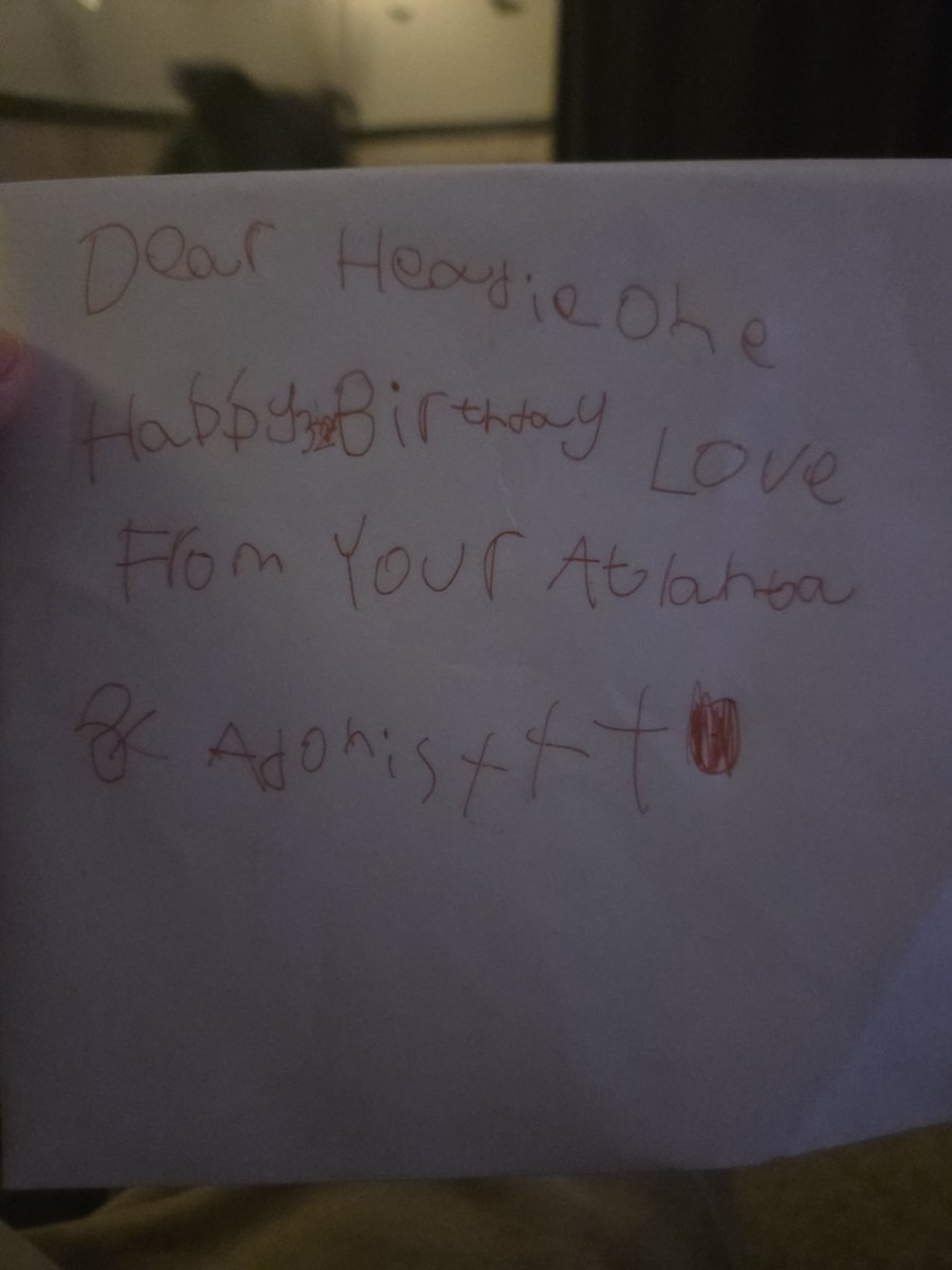 Barringtonboi's tweet photo. Came upstairs last night and my 8 year old daughter with learning difficulties has written a birthday card to @HeadieOne https://t.co/9dd8bz1uL9